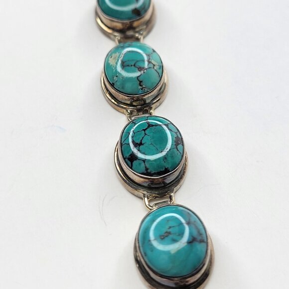 Turquoise Hued Oval Cabochon Link Bracelet - Picture 3 of 11